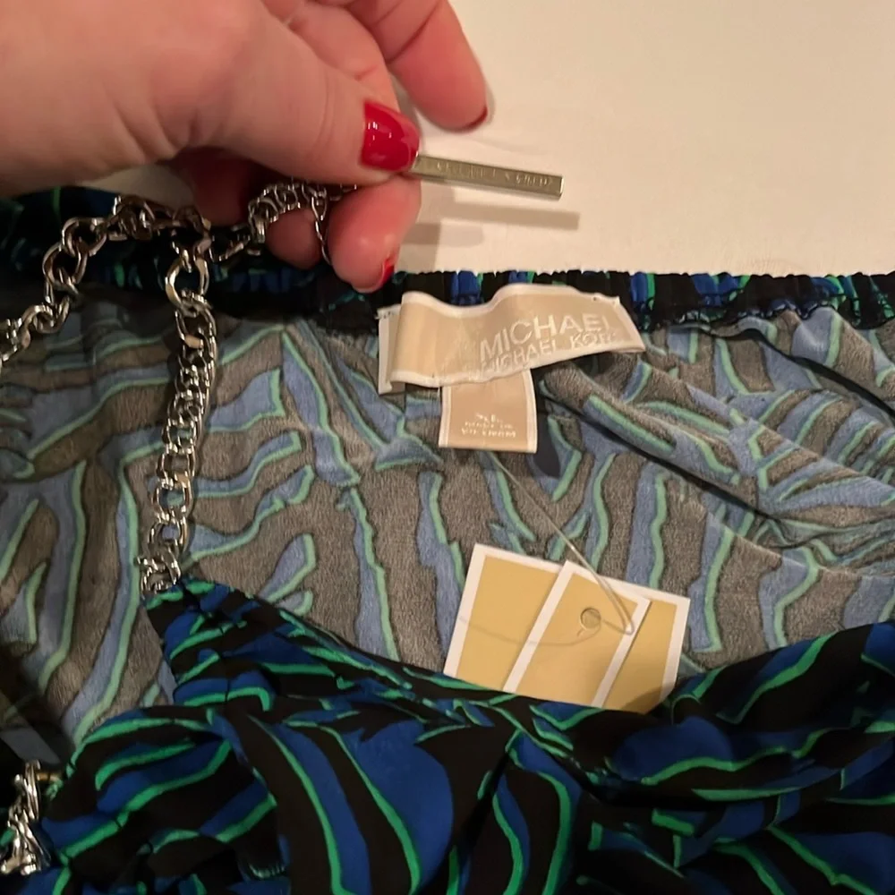 Micheal Kors  size medium blue animal print chain print halter top stretch NWT